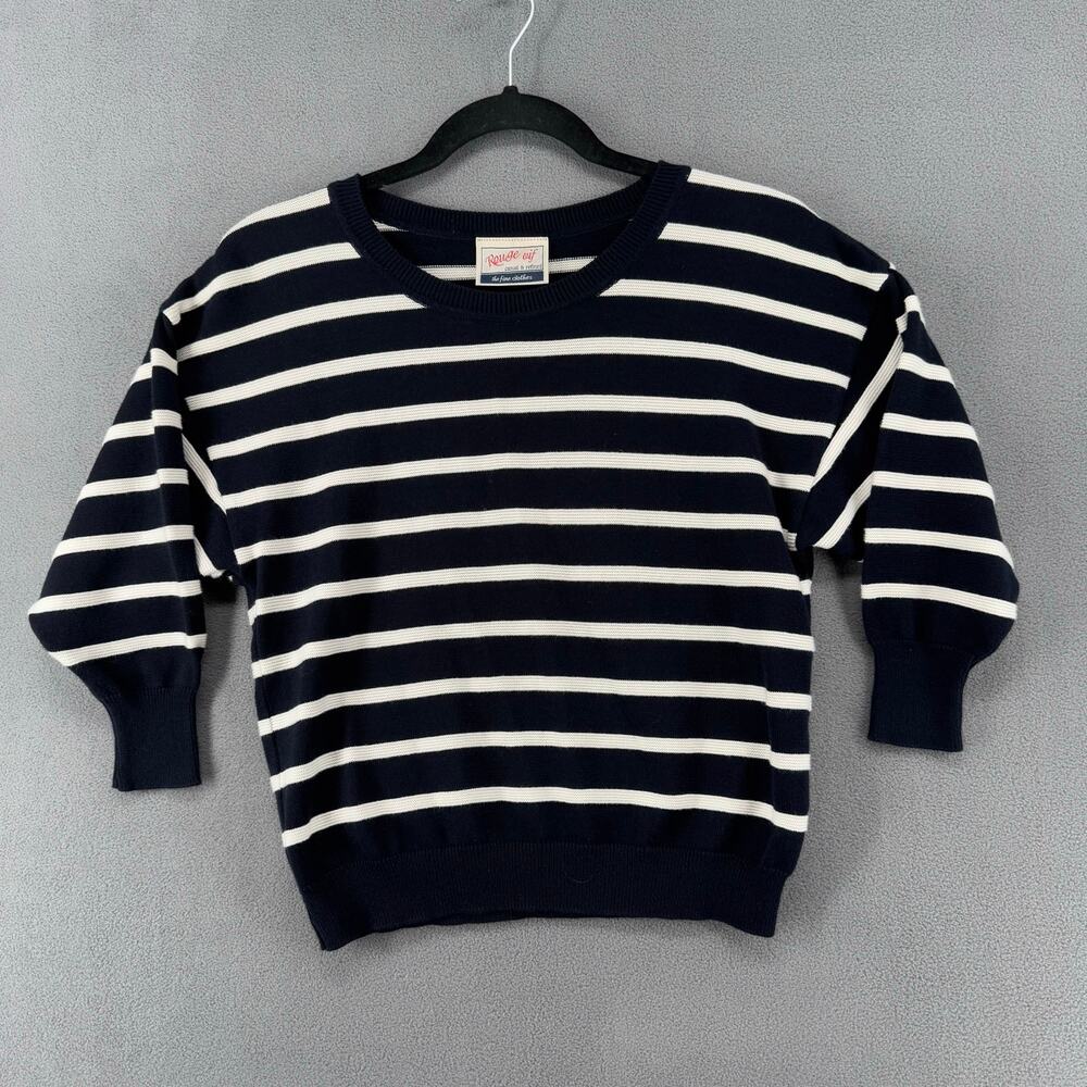 Rouge Vif Japanese Brand Striped Cropped‎ Sweater Womens S? Cotton Blend Navy